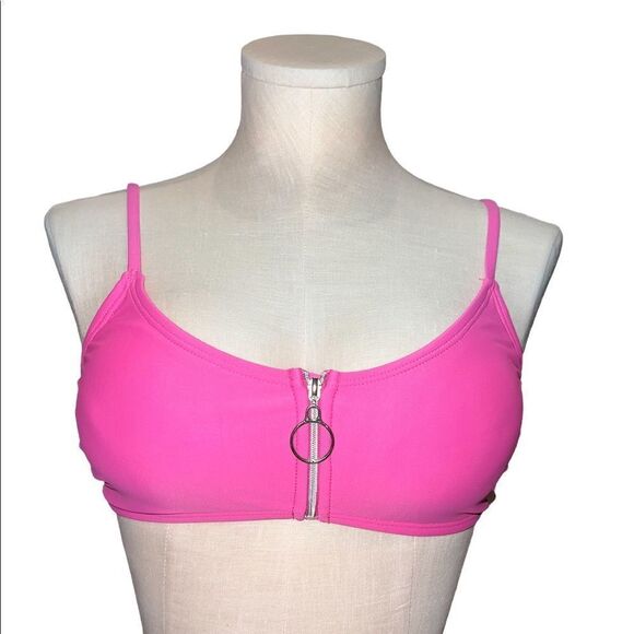Hula Honey Solid Zipper Bralette Bikini Top Swim Pink Medium NWT - Picture 2 of 8
